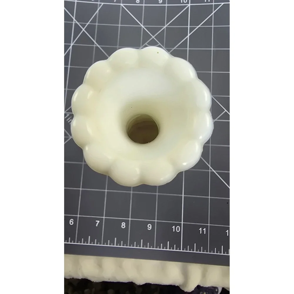 Vintage White Milk Glass Bud Vase Stars and Bars Pattern Scalloped Rim 6.25in